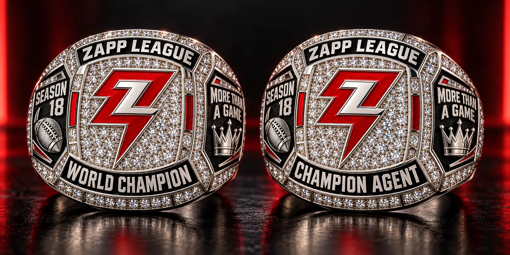 Zapp League World Champion and Champion Agent championship rings